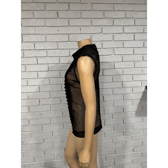 Womens Black Lace Sheer‎ Mock Neck Sleeveless Top Dark Academia Fairy Grunge - Picture 5 of 6